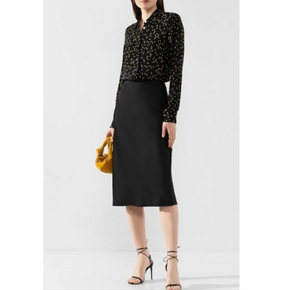 Theory Classic Silk Button up Blouse Printed Herringbone Pattern Medium